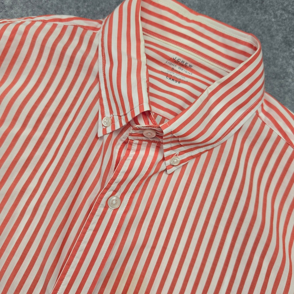 J.Crew Mens Lightweight Shirt Red White Striped Button Down Large Cotton